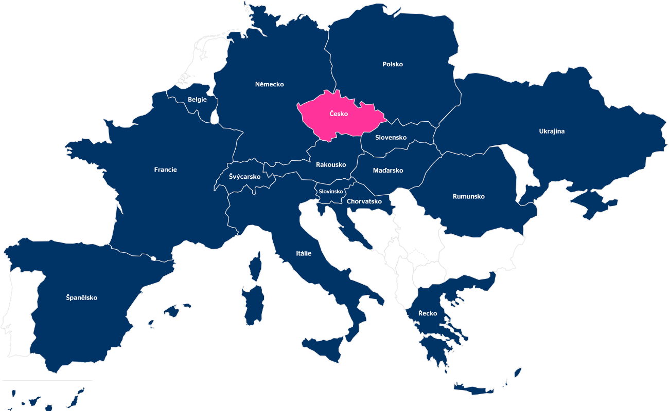 Mapa Evropy — země působení OVB